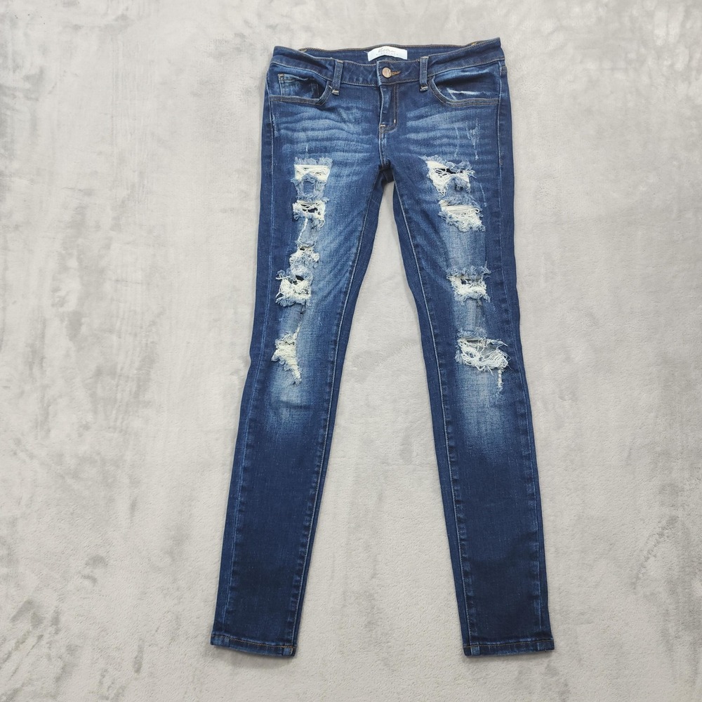 KanCan Signature Jeans Womens 27 Blue Mid Rise Distressed Skinny Stretch Denim